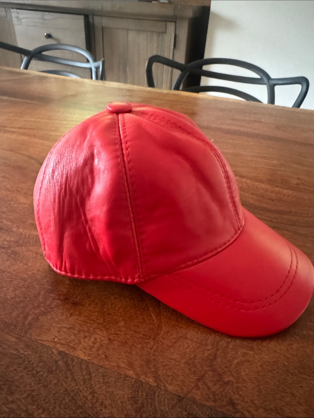 Red Leather Baseball Cap